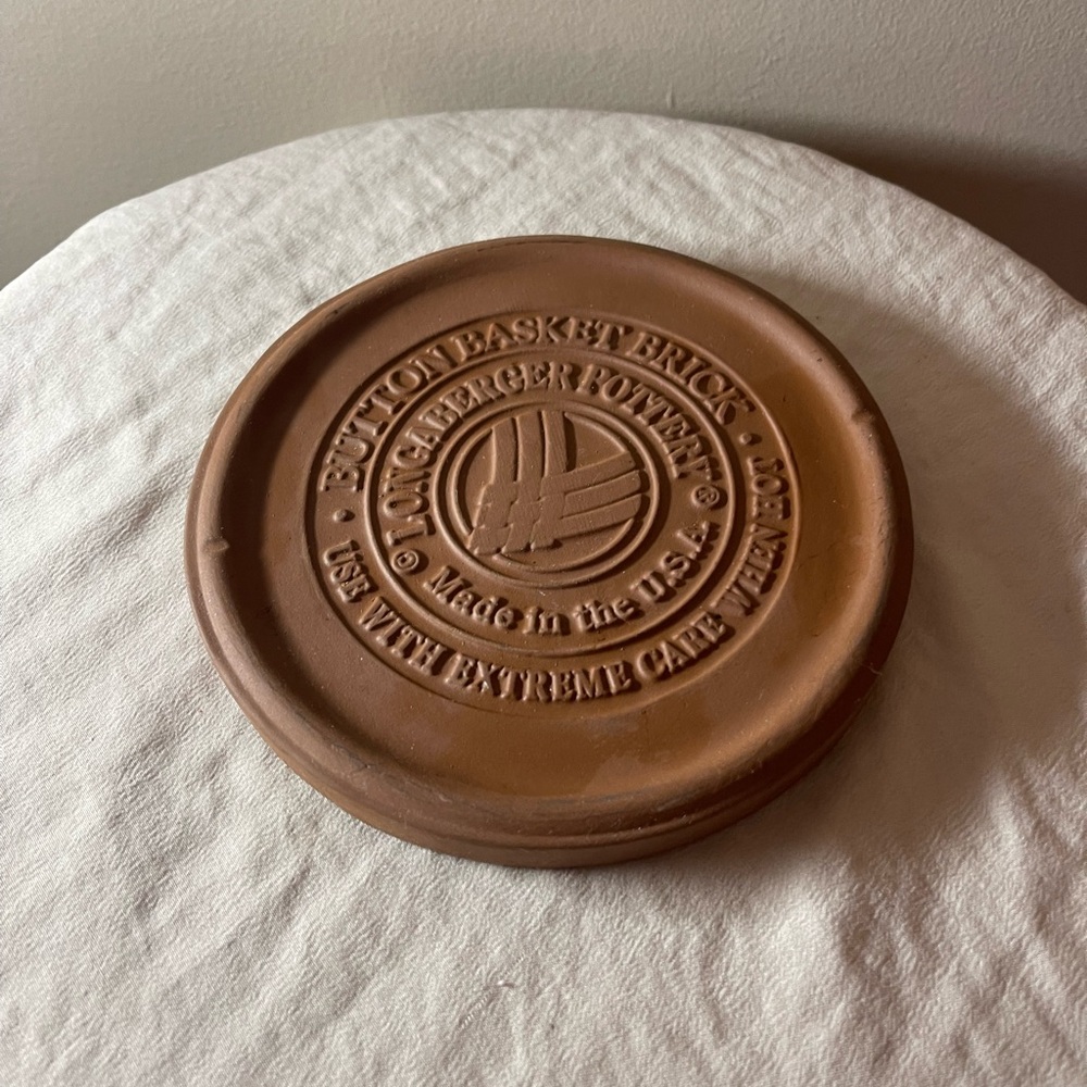 Longaberger Button Basket Brick Pottery USA Bread Warming Stone Terracotta Rare - Picture 3 of 5